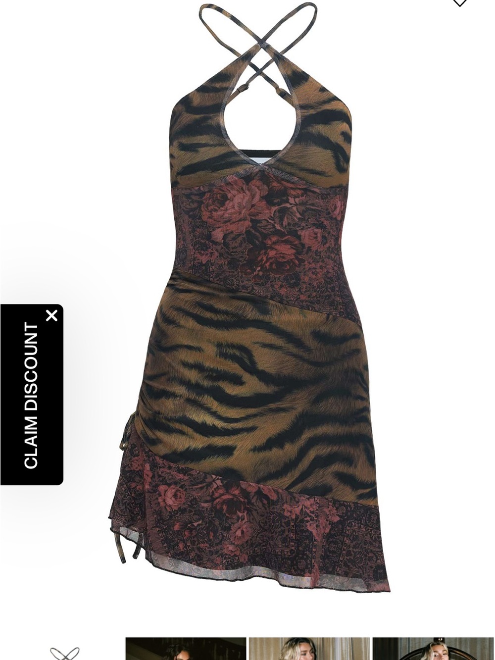 Cross-Back Tiger Print and Floral Slip Dress - Brown